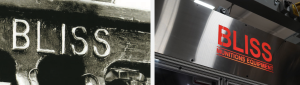 A picture displaying a historic Bliss logo compared to the modern Bliss logo.
